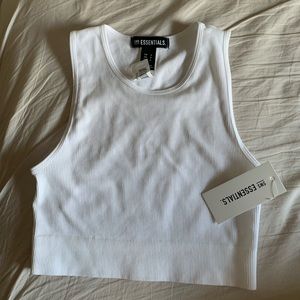 Essentials White Cropped High Neck Tank